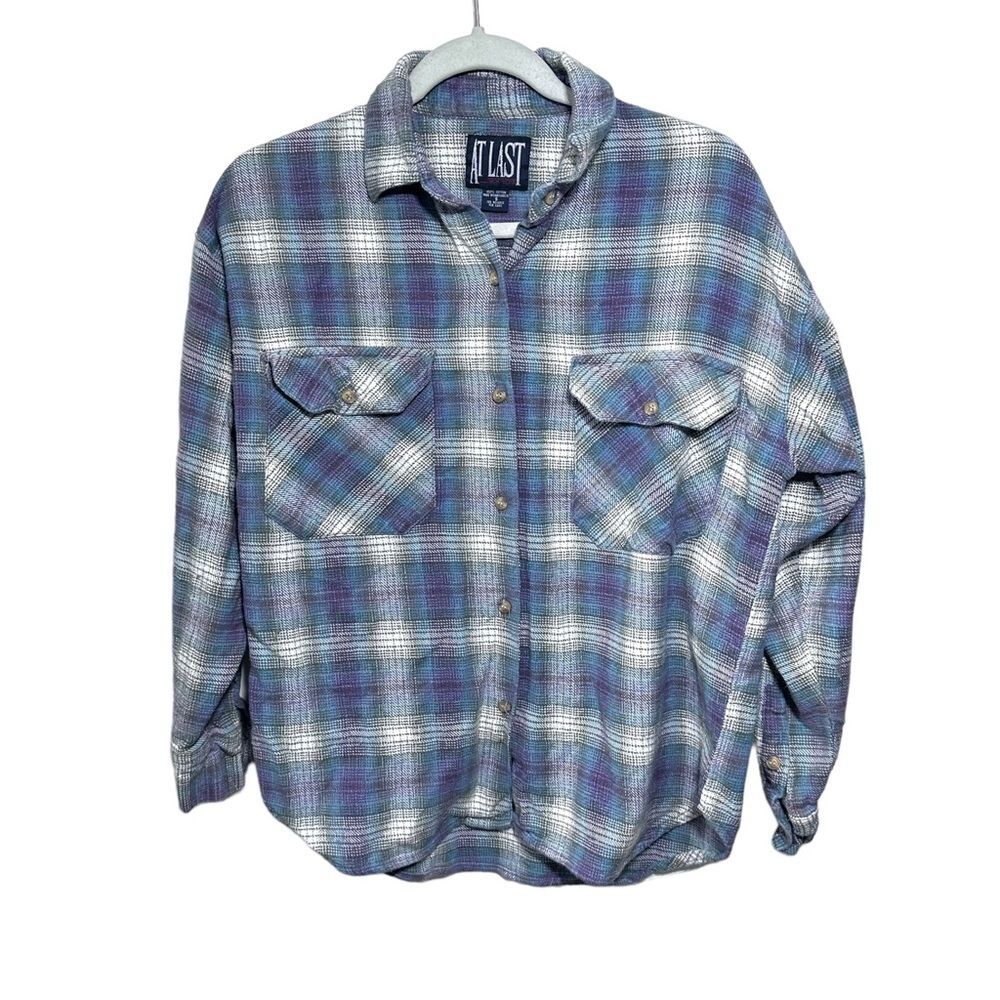 At Last New York Womens Sz S Plaid Flannel Long Sleeve Button Up Shirt Vintage